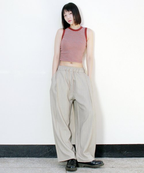 Широкие брюки в полоску Side One Tuck Beige (весна/лето)