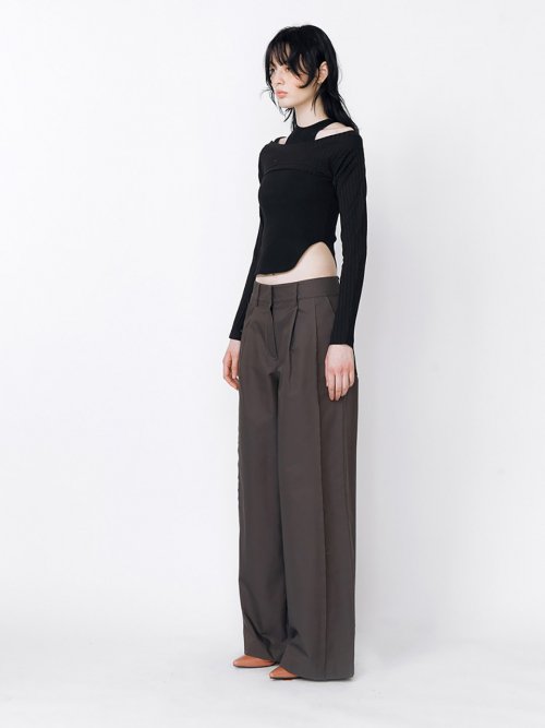 BANDING PINTUCK WIDE PANTS - угольный
