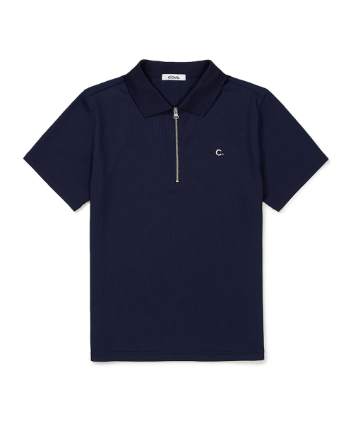 [23SS clove] logo waffle half-zip t-shirt тёмно-синий
