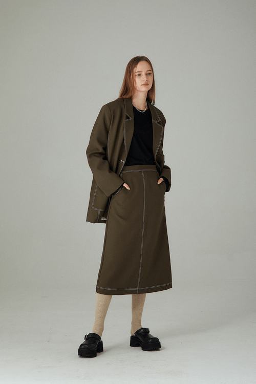 Жакет из вискозы с контрастной строчкой_Khaki