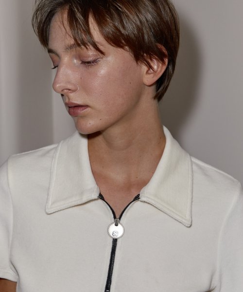VELOUR ZIP-UP POLO TOP - IVORY