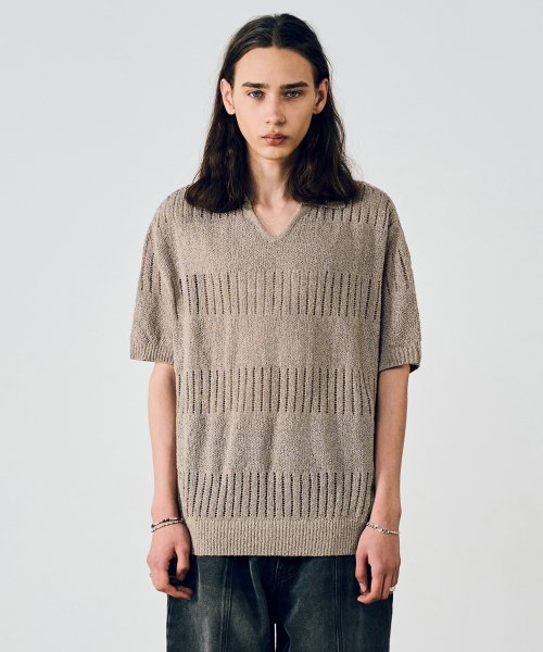 COLLAR PANNEL HALF KNIT [LIGHT BEIGE]