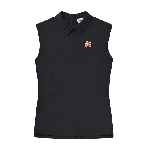 Back Zip-up Sleeveless Shirts_Black