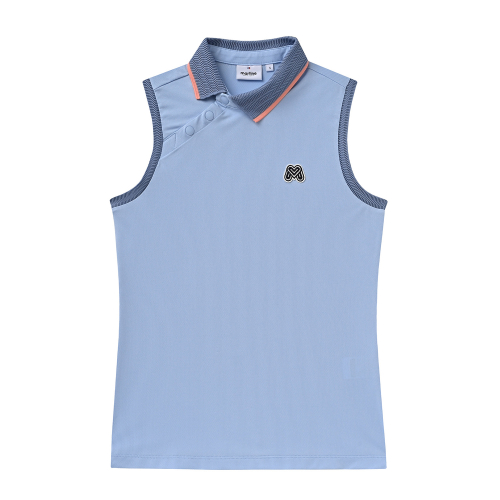 Shoulder Button Sleeveless Shirts_S/Blue