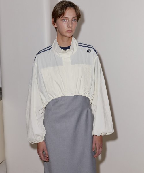 DOUBLE STRIPE STRING CROP JACKET - CREAM