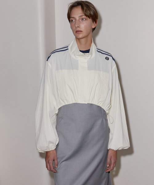 DOUBLE STRIPE STRING CROP JACKET - CREAM