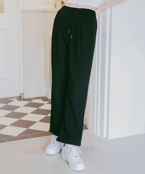 Wide pintuck pants Black