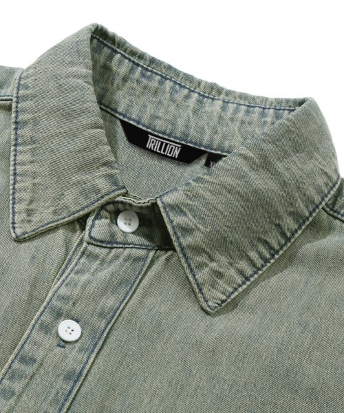 Stone Washing Overfit Denim Short Sleeve Shirt_BEIGE BLUE thumbnail 6