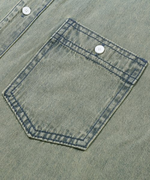 Stone Washing Overfit Denim Short Sleeve Shirt_BEIGE BLUE thumbnail 7