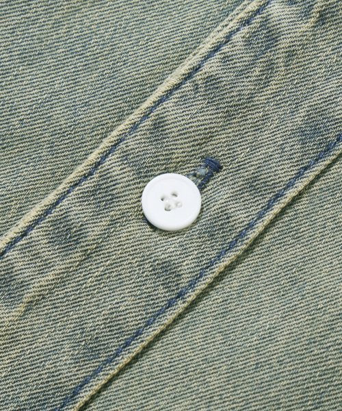 Stone Washing Overfit Denim Short Sleeve Shirt_BEIGE BLUE thumbnail 8