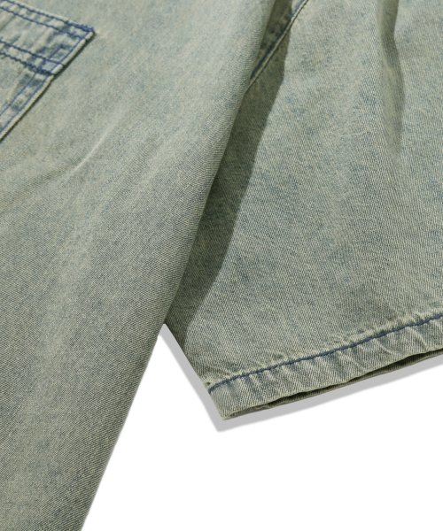 Stone Washing Overfit Denim Short Sleeve Shirt_BEIGE BLUE thumbnail 9