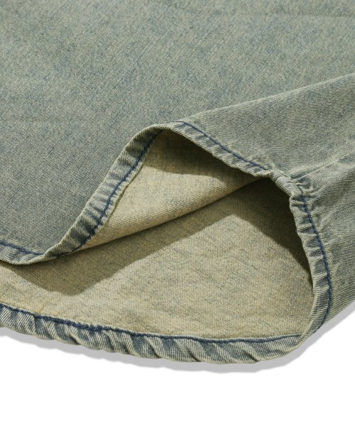 Stone Washing Overfit Denim Short Sleeve Shirt_BEIGE BLUE thumbnail 10