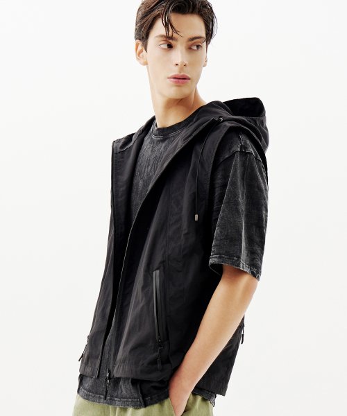 DIVISION NYLON HOOD ZIP-UP VEST (BLACK)