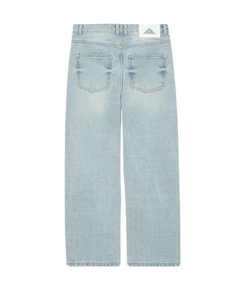 UNBALANCED DAMAGED DENIM PANTS (LIGHT BLUE)