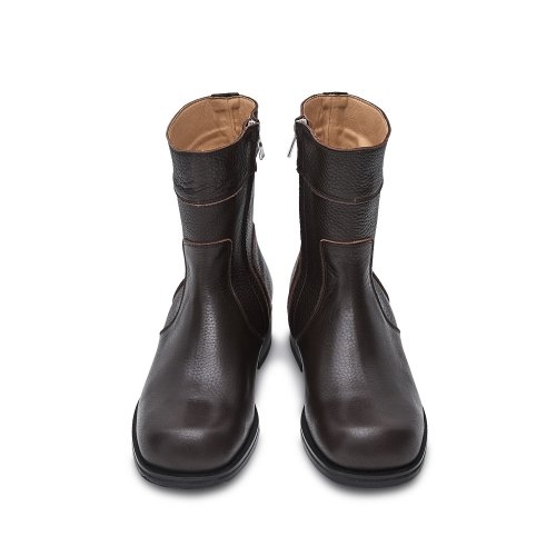 MUSINSA | NEGATIVE THREE Side zip-up middle boots BROWN