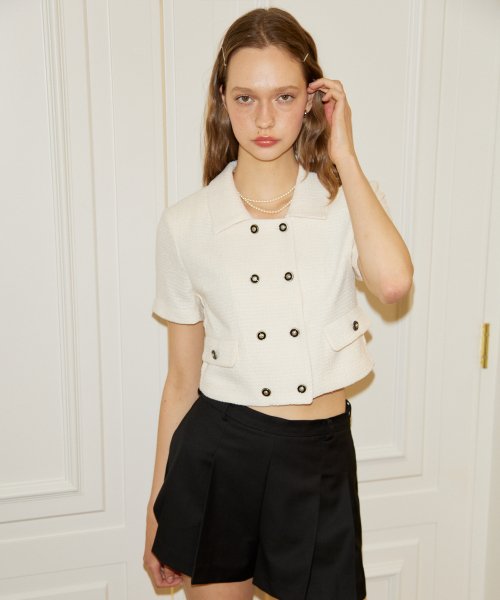 Double Button Crop Jacket_ Ivory