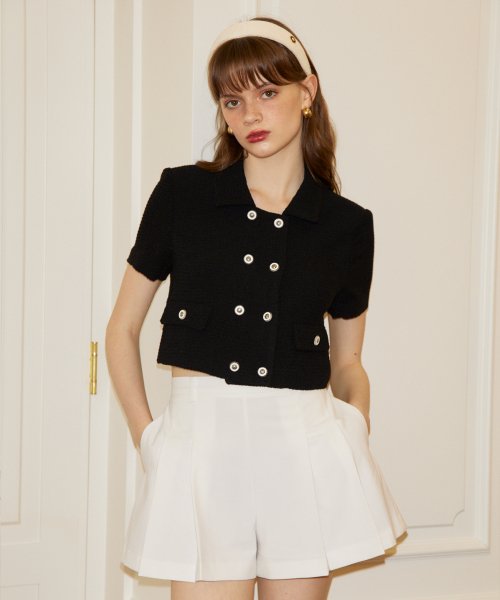 Double Button Crop Jacket_ Black