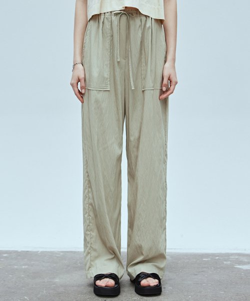 CASUAL BANDING WIDE PANTS KHAKI BEIGE
