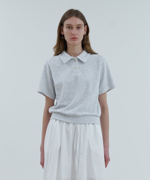 Махровый топ с открытым воротником_LIGHT GRAY