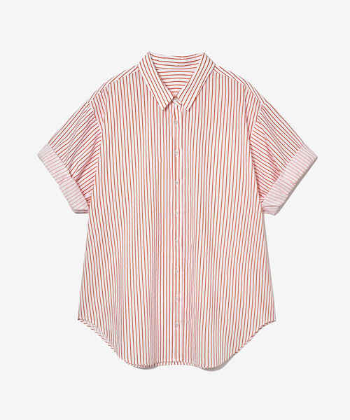 STRIPE SLEEVE ROLL UP SHIRT RED