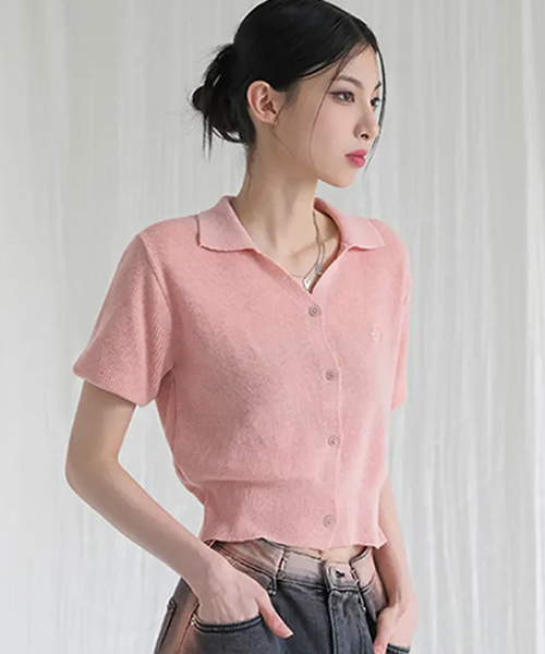 Anna Linen Like Collar Short-Sleeve Knit - 5COL thumbnail 3