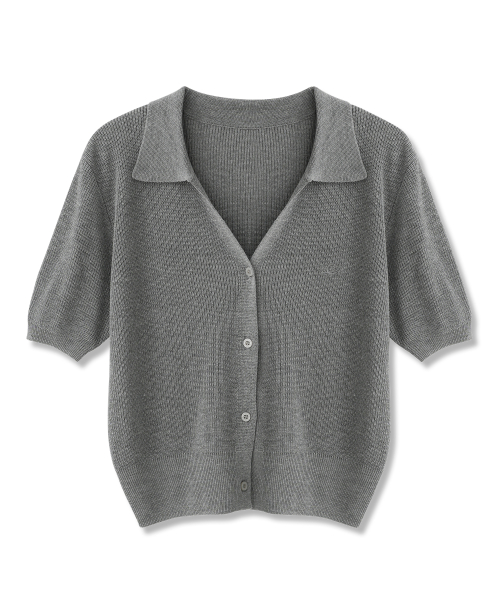 Anna Linen Like Collar Short-Sleeve Knit - 5COL thumbnail 6