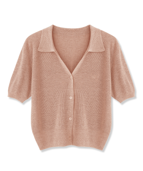 Anna Linen Like Collar Short-Sleeve Knit - 5COL thumbnail 7