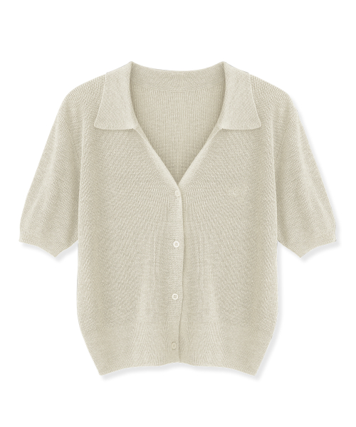 Anna Linen Like Collar Short-Sleeve Knit - 5COL thumbnail 8