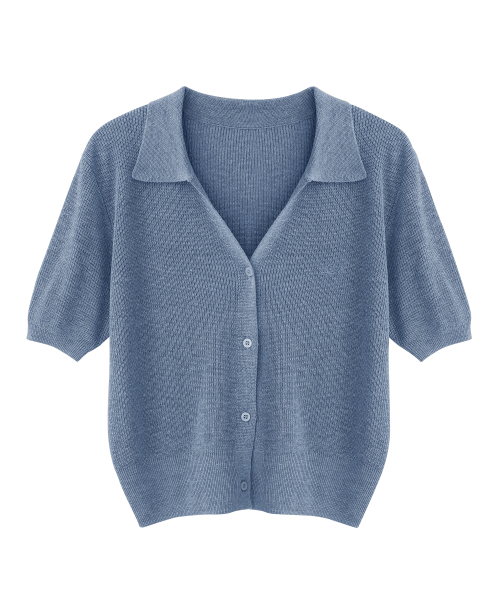 Anna Linen Like Collar Short-Sleeve Knit - 5COL thumbnail 9