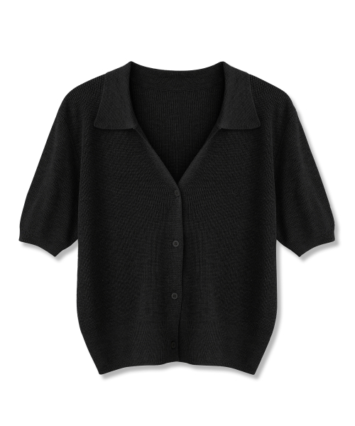 Anna Linen Like Collar Short-Sleeve Knit - 5COL thumbnail 10