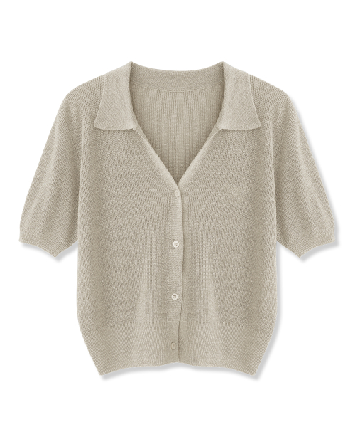 Anna Linen Like Collar Short-Sleeve Knit - 5COL thumbnail 11