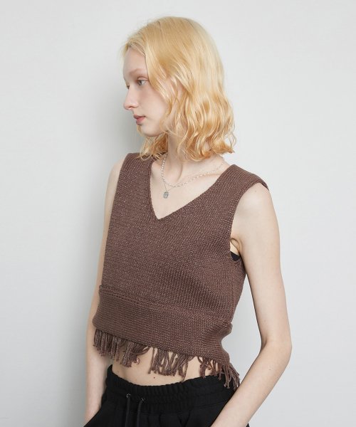 L3 FRINGE KNIT BUSTIER BROWN