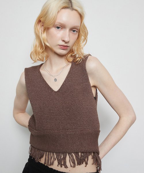 L3 FRINGE KNIT BUSTIER BROWN