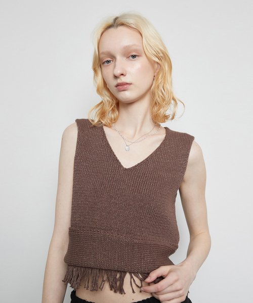 L3 FRINGE KNIT BUSTIER BROWN