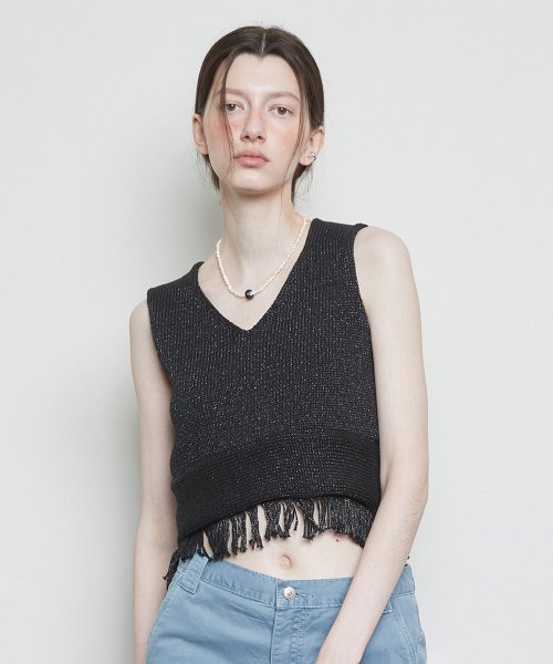 L3 FRINGE KNIT BUSTIER BLACK