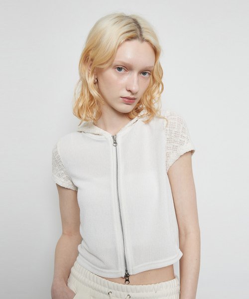 L3 LACE HOOD ZIP UP IVORY