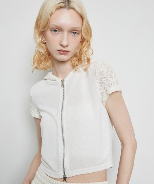 L3 LACE HOOD ZIP UP IVORY