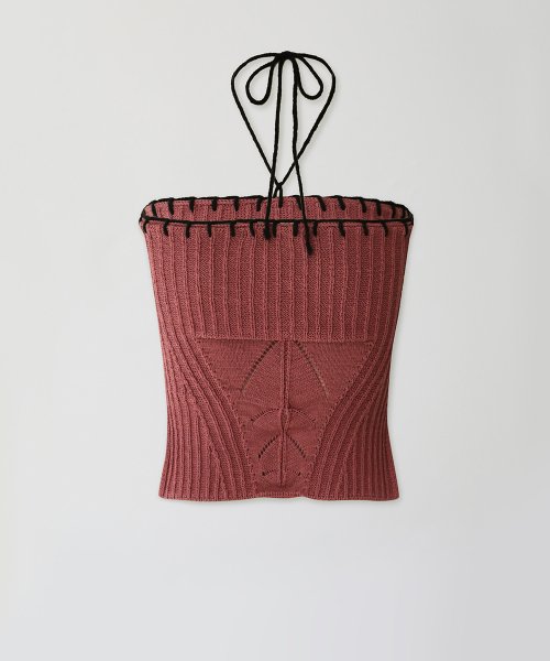 MUSINSA | YUSE STITCH COTTON BUSTIER KNIT TOP - PINK