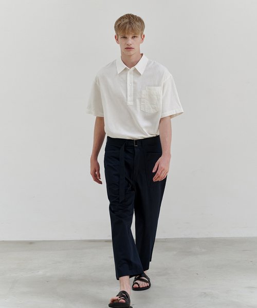 Belted wide nine pants navy