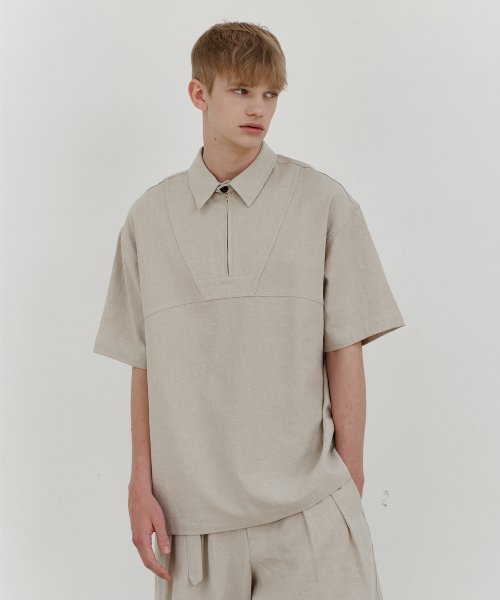 Decker linen zip up 1 2 shirt beige
