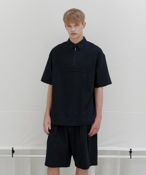 Decker linen zip up 1 2 shirt navy