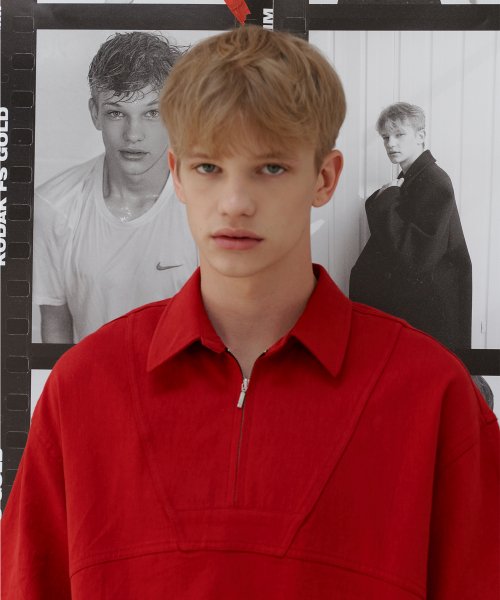 Decker linen zip up 1 2 shirt red