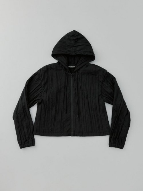 Wake Pleats Semi Cropped Hood Zipup 3color