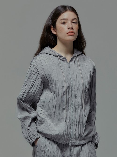 Wake Pleats Hood Zipup 3color