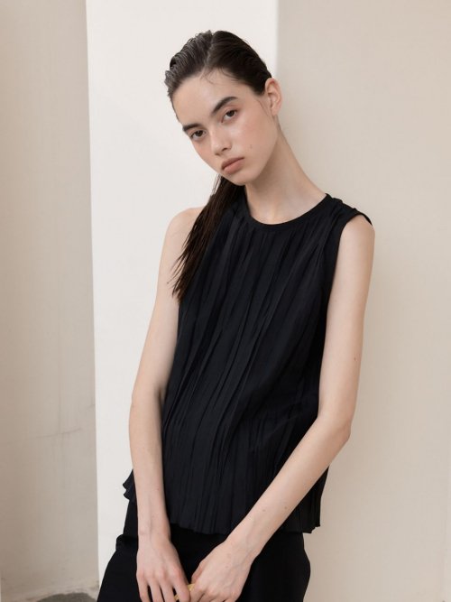 Wake Pleats Sleeveless Top 4color