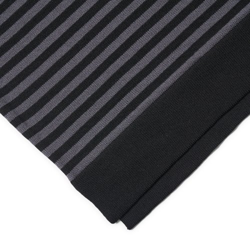 Casual Linen Like Short Sleeve Stripe Round Knit Black&Grey