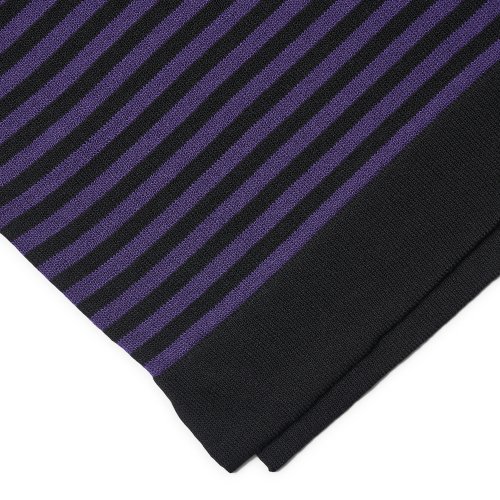 Casual Linen Like Short Sleeve Stripe Round Knit Black&Pupple