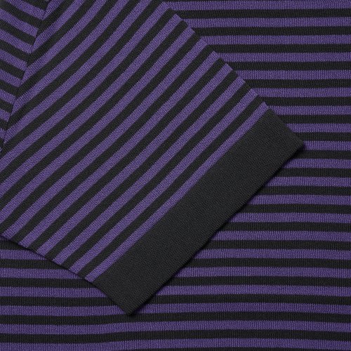 Casual Linen Like Short Sleeve Stripe Round Knit Black&Pupple
