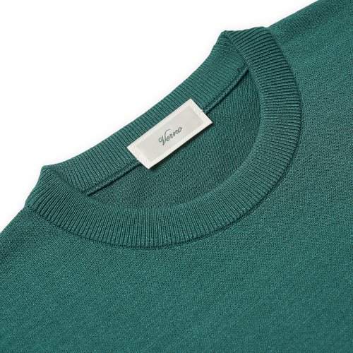 Casual Linen like short sleeve round knit Green