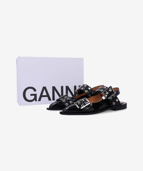 MUSINSA | GANNI Women's Wide Buckle Slingback Flat Shoes - Black 